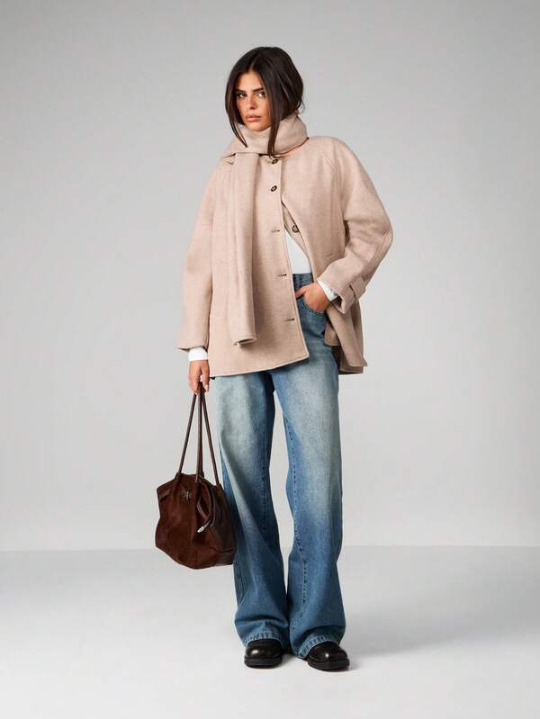 Missguided MISSGUIDED Button Front Wool Coat With Scarf