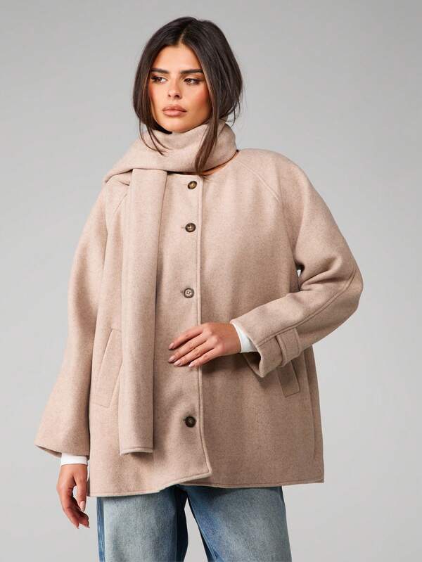 missguided MISSGUIDED Button Front Wool Coat With Scarf