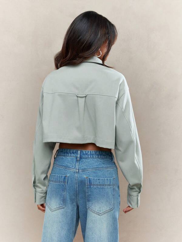 Missguided MISSGUIDED Button Through Long Sleeves Crop Jacket Blouse With Pockets