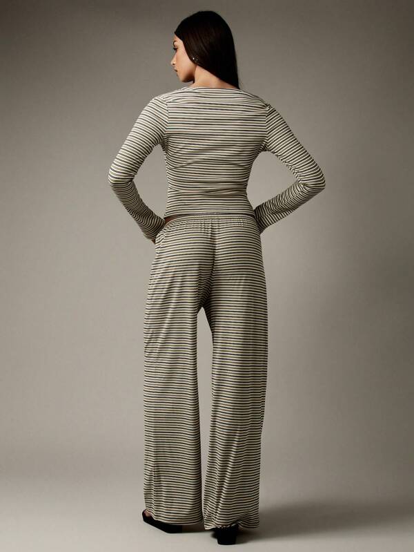 Missguided MISSGUIDED Button Through Ribbed Striped Wide Leg Two Piece Outfit