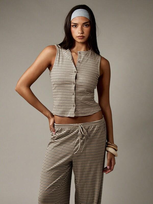 Missguided MISSGUIDED Button Through Sleeveless Top With Wide Leg Pants