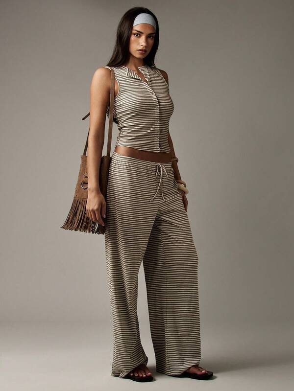 missguided MISSGUIDED Button Through Sleeveless Top With Wide Leg Pants