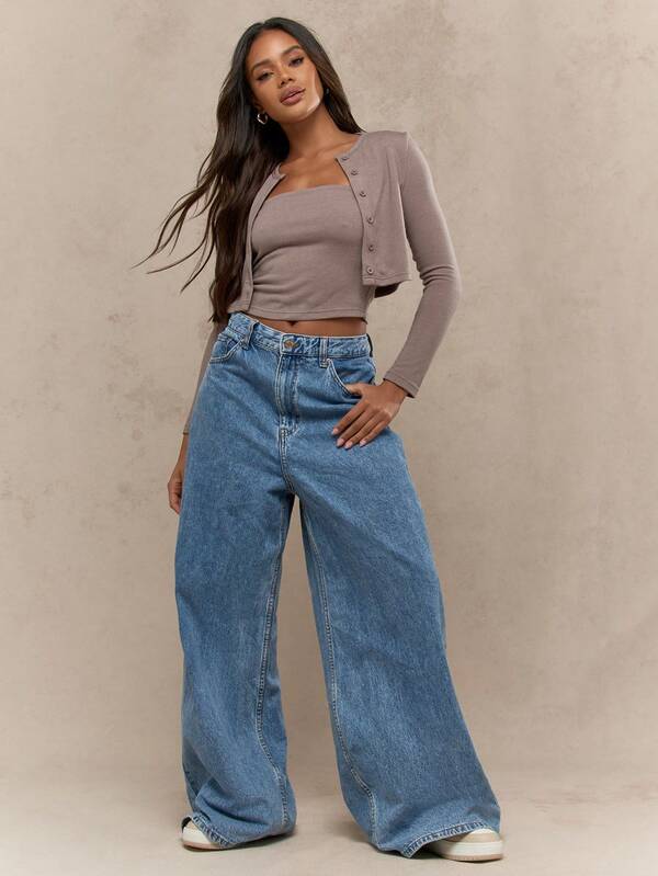 Missguided MISSGUIDED Button Up Cardigan With Strapless Tube Top Set