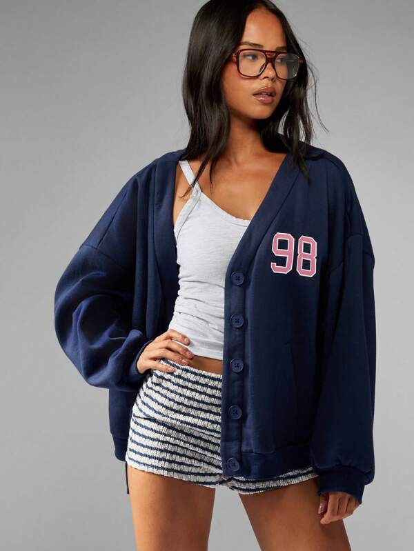 missguided MISSGUIDED Button Up Varsity Cardigan With Numerical Print