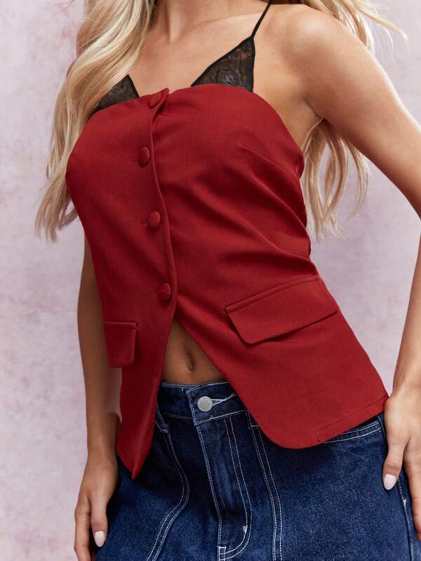 Missguided MISSGUIDED Buttoned Bandeau Waistcoat With Lace Bra