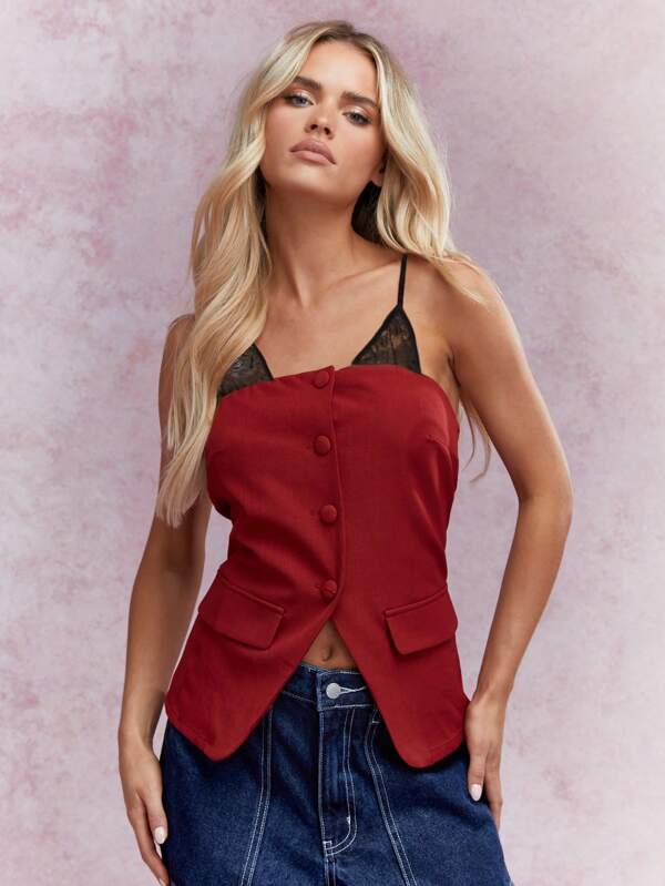 missguided MISSGUIDED Buttoned Bandeau Waistcoat With Lace Bra
