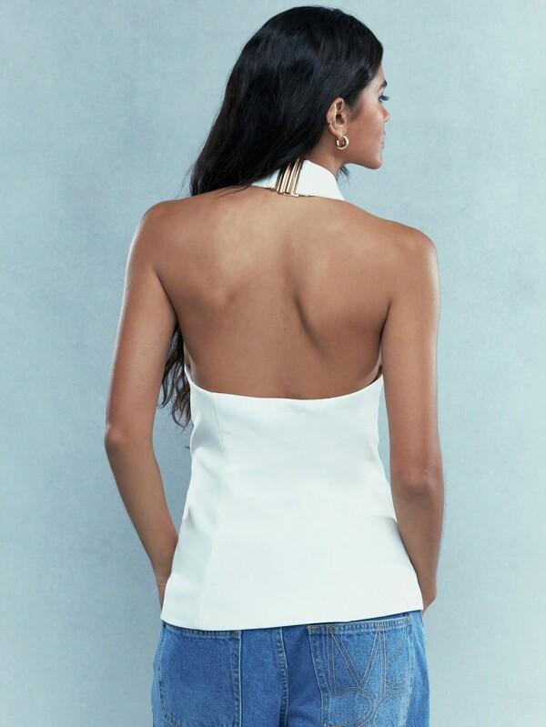 Missguided MISSGUIDED Buttoned Cross Halter Neck Backless Tank Top With Pockets