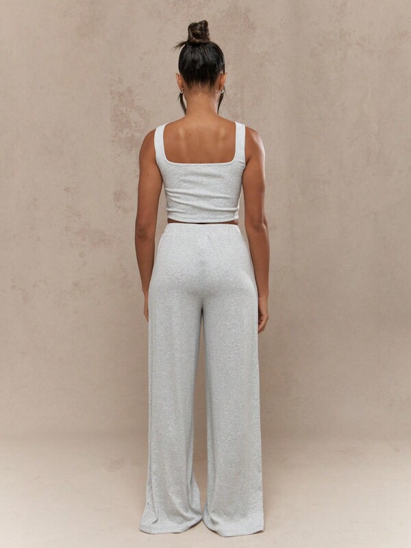 Missguided MISSGUIDED Buttoned Sleeveless Crop Top And Wide Leg Pants Two Piece Co-Ord Set