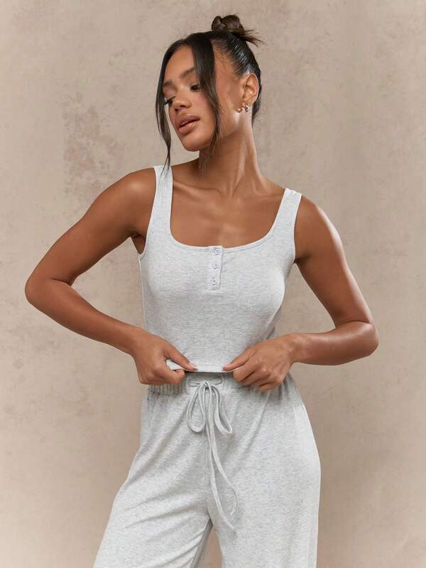 Missguided MISSGUIDED Buttoned Sleeveless Crop Top And Wide Leg Pants Two Piece Co-Ord Set