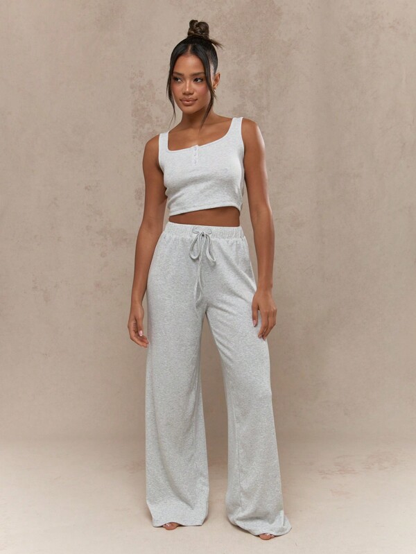 missguided MISSGUIDED Buttoned Sleeveless Crop Top And Wide Leg Pants Two Piece Co-Ord Set