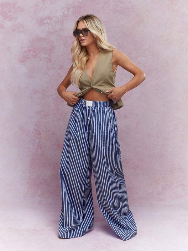 Missguided MISSGUIDED Buttoned Striped Wide Leg Pajama Pants
