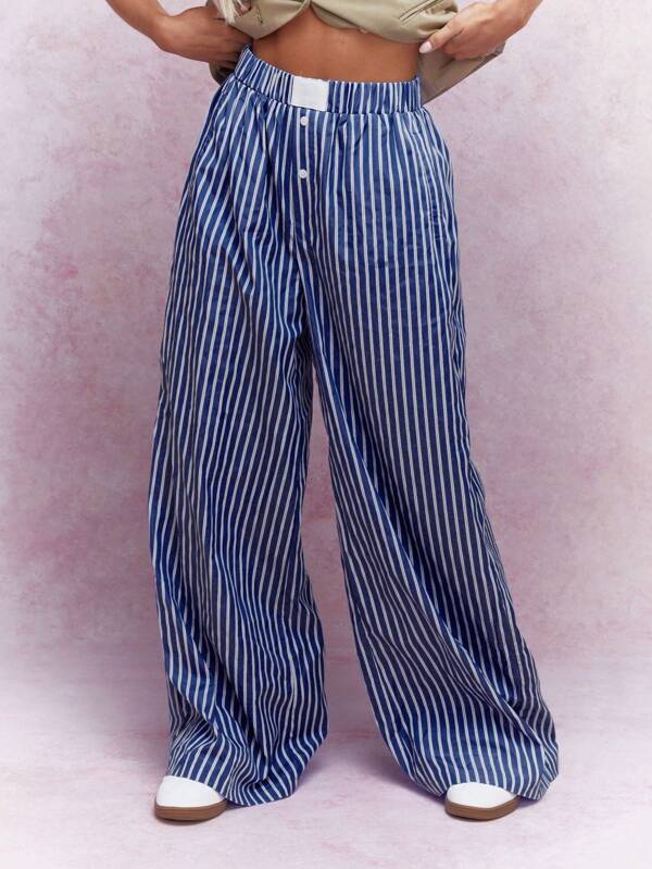 missguided MISSGUIDED Buttoned Striped Wide Leg Pajama Pants