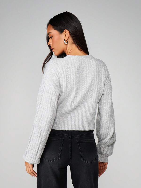 Missguided MISSGUIDED Cable Knit Button Front Cropped Cardigan