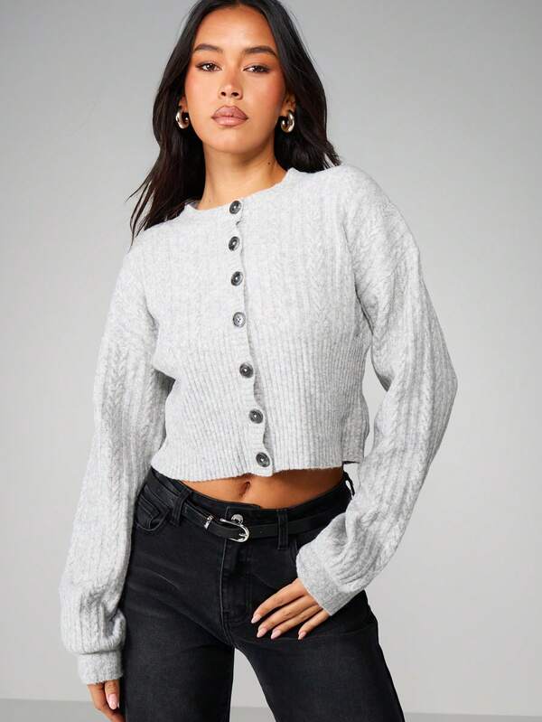 Missguided MISSGUIDED Cable Knit Button Front Cropped Cardigan