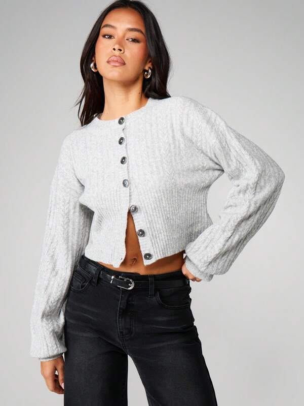 missguided MISSGUIDED Cable Knit Button Front Cropped Cardigan