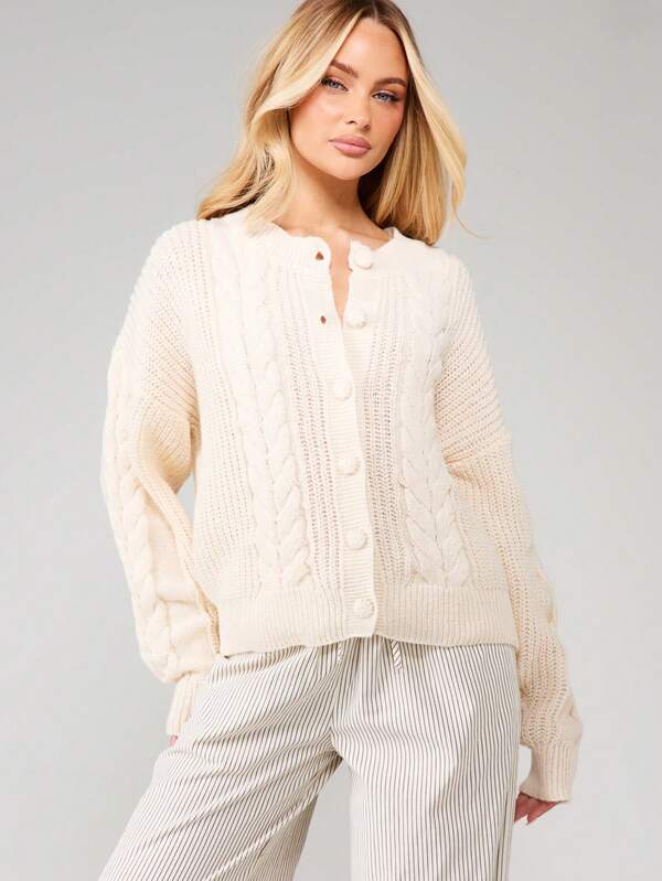 Missguided MISSGUIDED Cable Knit Cardigan With Button Front