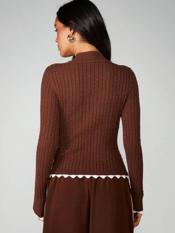 Missguided MISSGUIDED Cable Knit Cardigan With Scalloped Trim