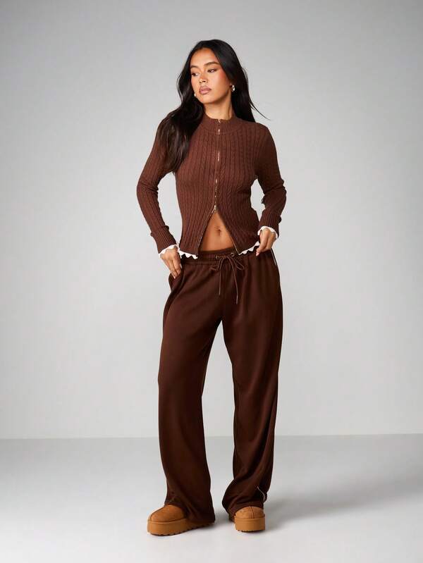 Missguided MISSGUIDED Cable Knit Cardigan With Scalloped Trim