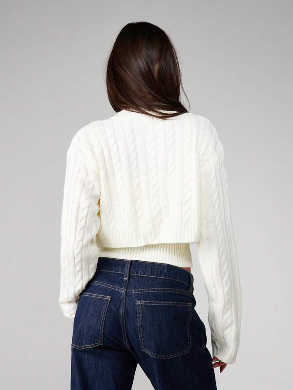 Missguided MISSGUIDED Cable Knit Cropped Cardigan And Vest Set