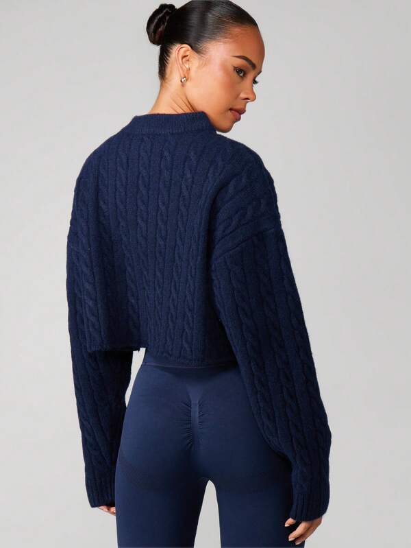 Missguided MISSGUIDED Cable Knit Cropped High Neck Sweater