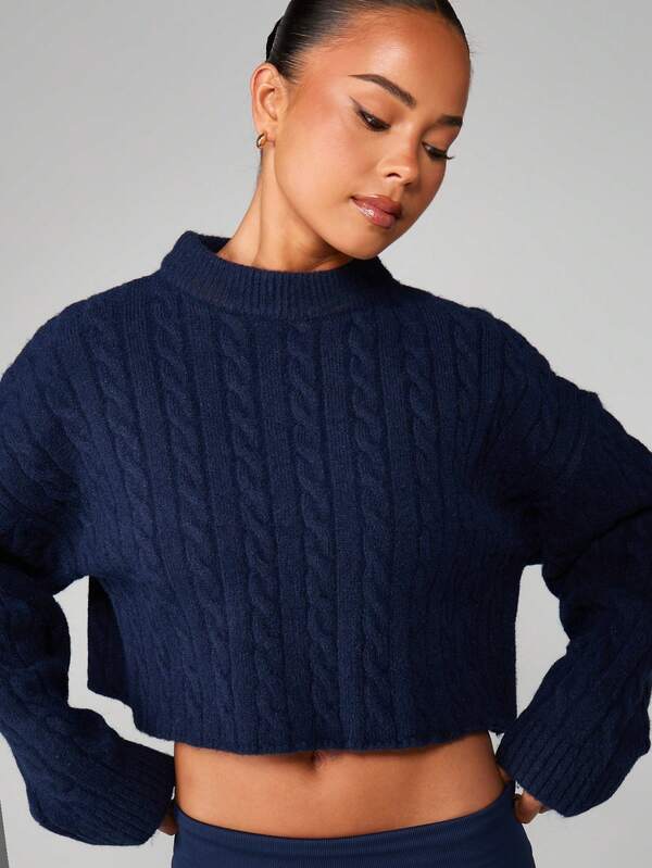 Missguided MISSGUIDED Cable Knit Cropped High Neck Sweater
