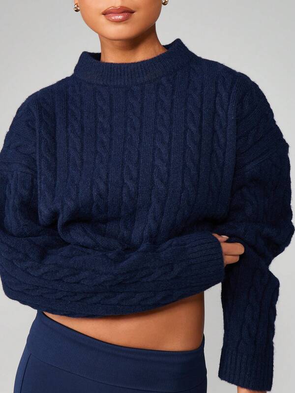 missguided MISSGUIDED Cable Knit Cropped High Neck Sweater