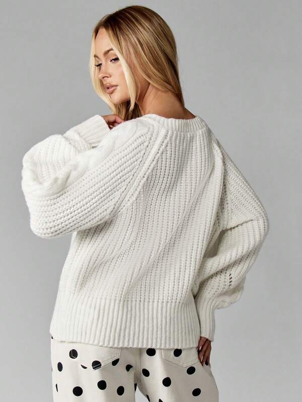 Missguided MISSGUIDED Cable Knit Cropped Sweater With Balloon Sleeves