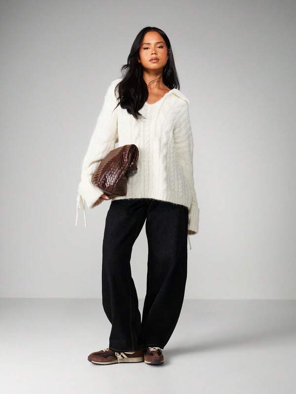 Missguided MISSGUIDED Cable Knit Hoodie With Drawstring