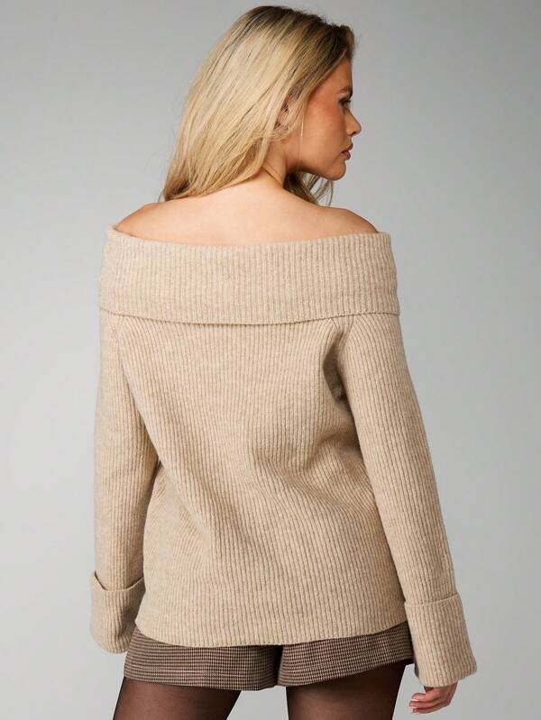 Missguided MISSGUIDED Cable Knit Off Shoulder Sweater With Zig Zag Pattern