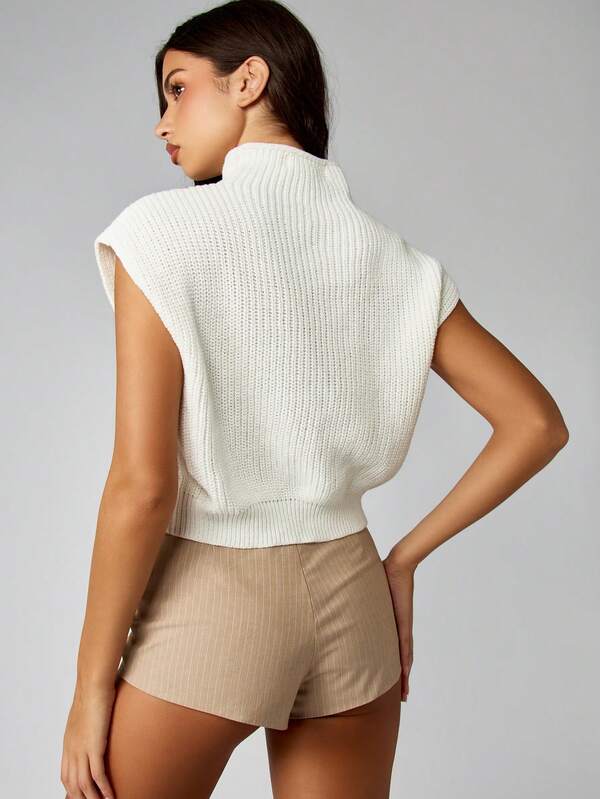 Missguided MISSGUIDED Cable Knit Sleeveless Turtleneck Vest