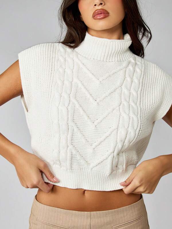 Missguided MISSGUIDED Cable Knit Sleeveless Turtleneck Vest