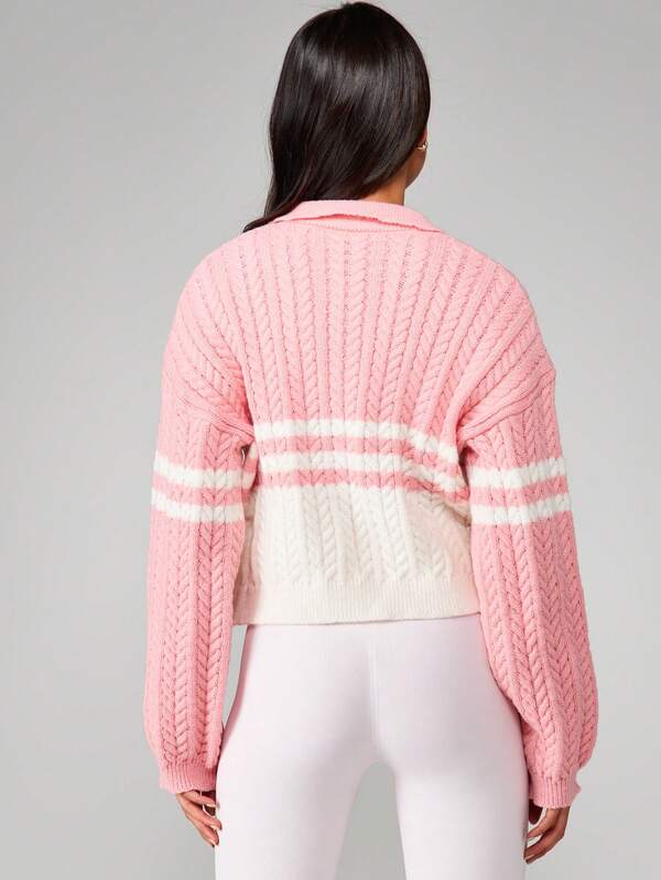 Missguided MISSGUIDED Cable Knit Stripe Quarter Zip Cardigan