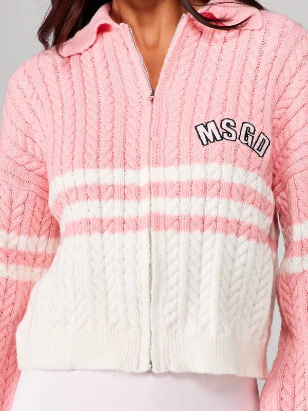 Missguided MISSGUIDED Cable Knit Stripe Quarter Zip Cardigan