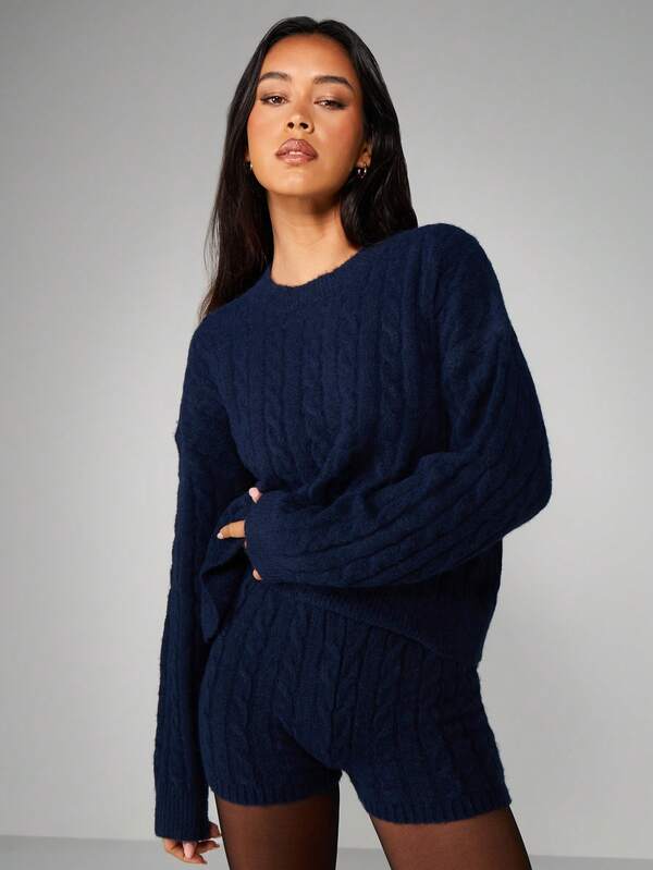 Missguided MISSGUIDED Cable Knit Sweater And Hot Pants Set