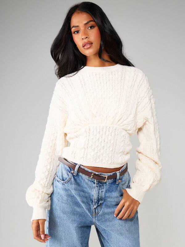 Missguided MISSGUIDED Cable Knit Sweater With Tie Back