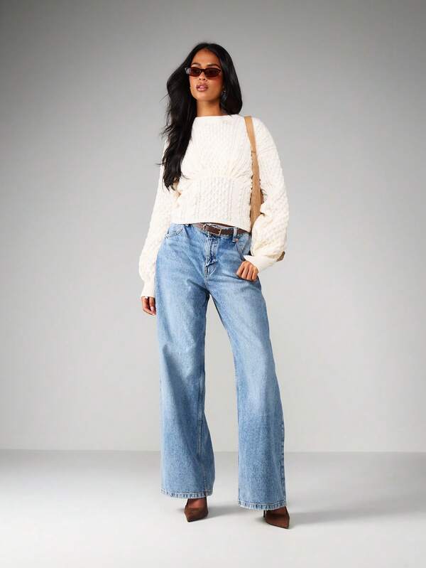 Missguided MISSGUIDED Cable Knit Sweater With Tie Back