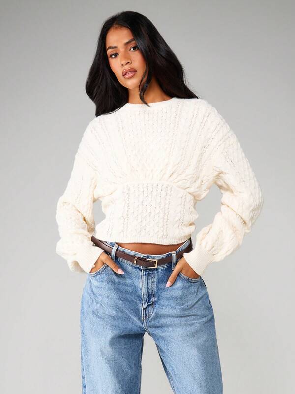 missguided MISSGUIDED Cable Knit Sweater With Tie Back