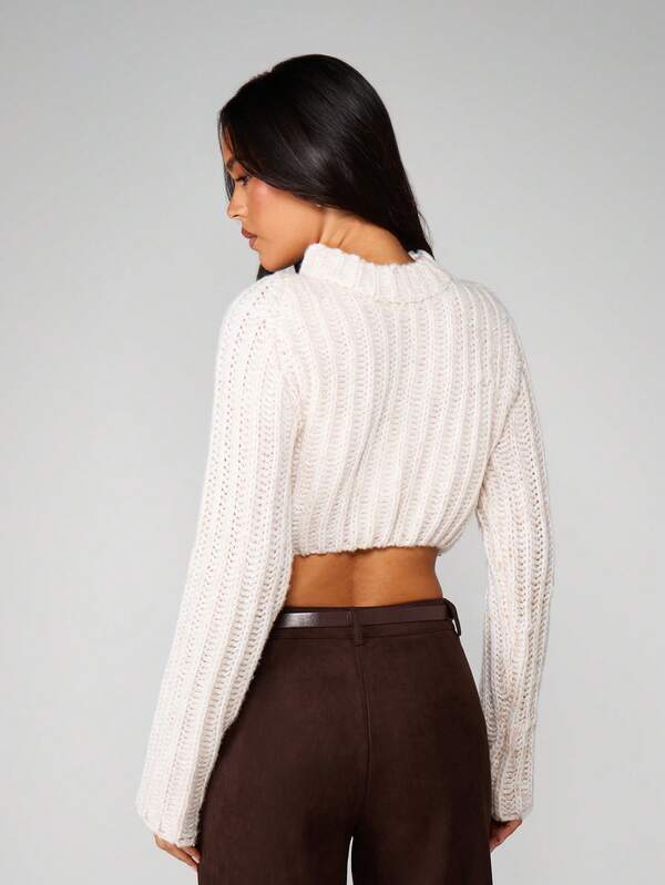 Missguided MISSGUIDED Cable Knit Turtleneck Crop Sweater