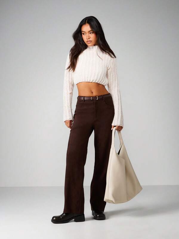 Missguided MISSGUIDED Cable Knit Turtleneck Crop Sweater
