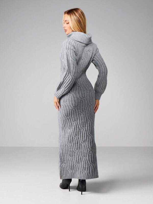 Missguided MISSGUIDED Cable Knit Turtleneck Maxi Dress