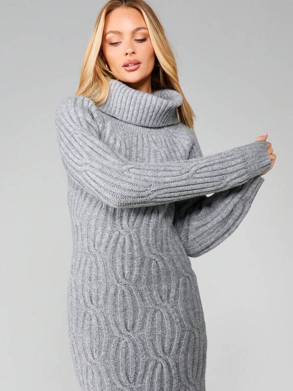 Missguided MISSGUIDED Cable Knit Turtleneck Maxi Dress