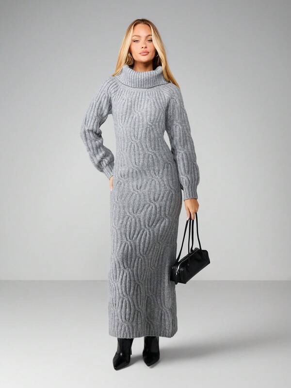 Missguided MISSGUIDED Cable Knit Turtleneck Maxi Dress