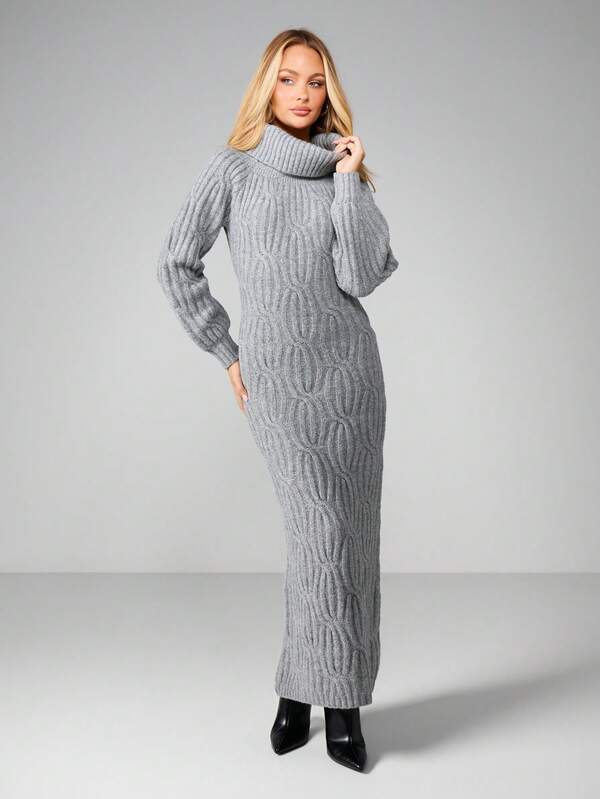 missguided MISSGUIDED Cable Knit Turtleneck Maxi Dress