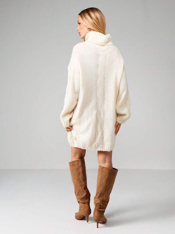 Missguided MISSGUIDED Cable Knit Turtleneck Sweater Dress