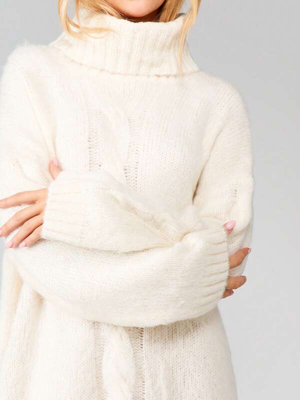 Missguided MISSGUIDED Cable Knit Turtleneck Sweater Dress