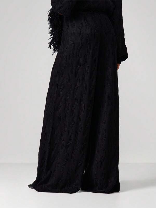 Missguided MISSGUIDED Cable Knit Wide Leg Joggers With Fringe