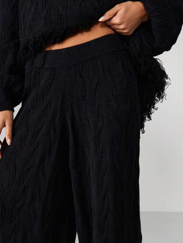 Missguided MISSGUIDED Cable Knit Wide Leg Joggers With Fringe