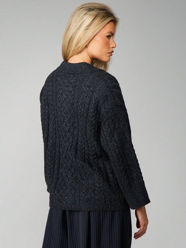 Missguided MISSGUIDED Cable Knit Zip Front Cardigan