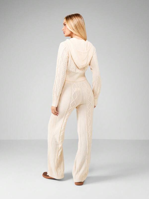 Missguided MISSGUIDED Cable Knit Zip Up Hooded Co-Ord Set