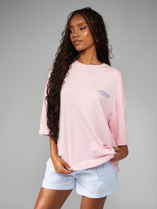 Missguided MISSGUIDED California Lemonade Graphic Oversized T Shirt